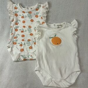 Rabbit and Bear- Charming Orange Print Kids Bodysuit Set
